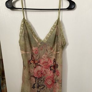 Y2K Green Floral Butterfly Slip Lace Dress